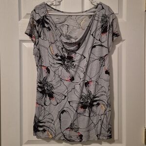 Floral Print Women's Cowl Neck Top